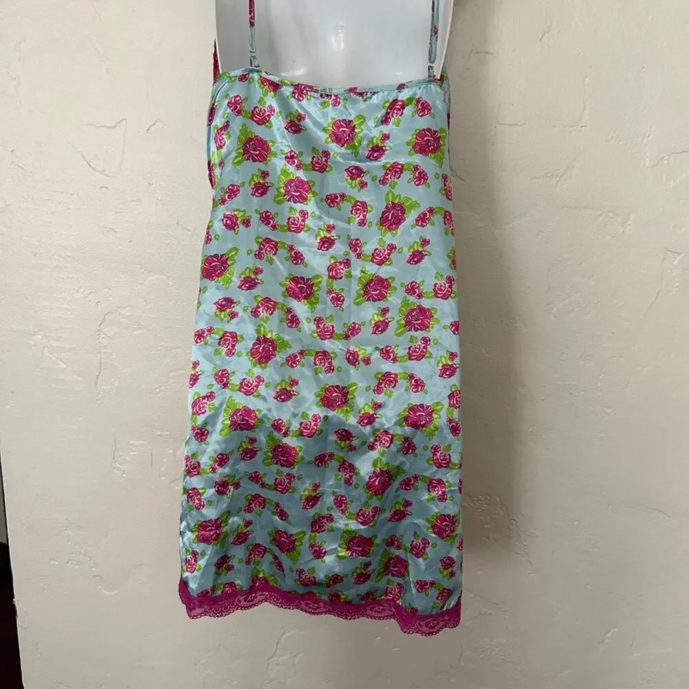 Jonathan Martin Floral slip dress silky with lace trim and slit Size M